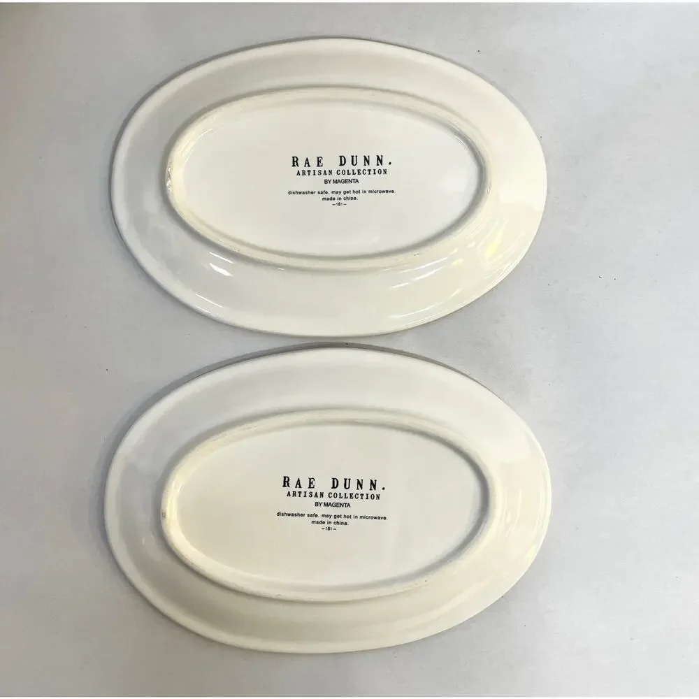 Rae Dunn Artisan Magenta NAUGHTY NICE 8” Oval Ceramic Plates Christmas Set Of 2